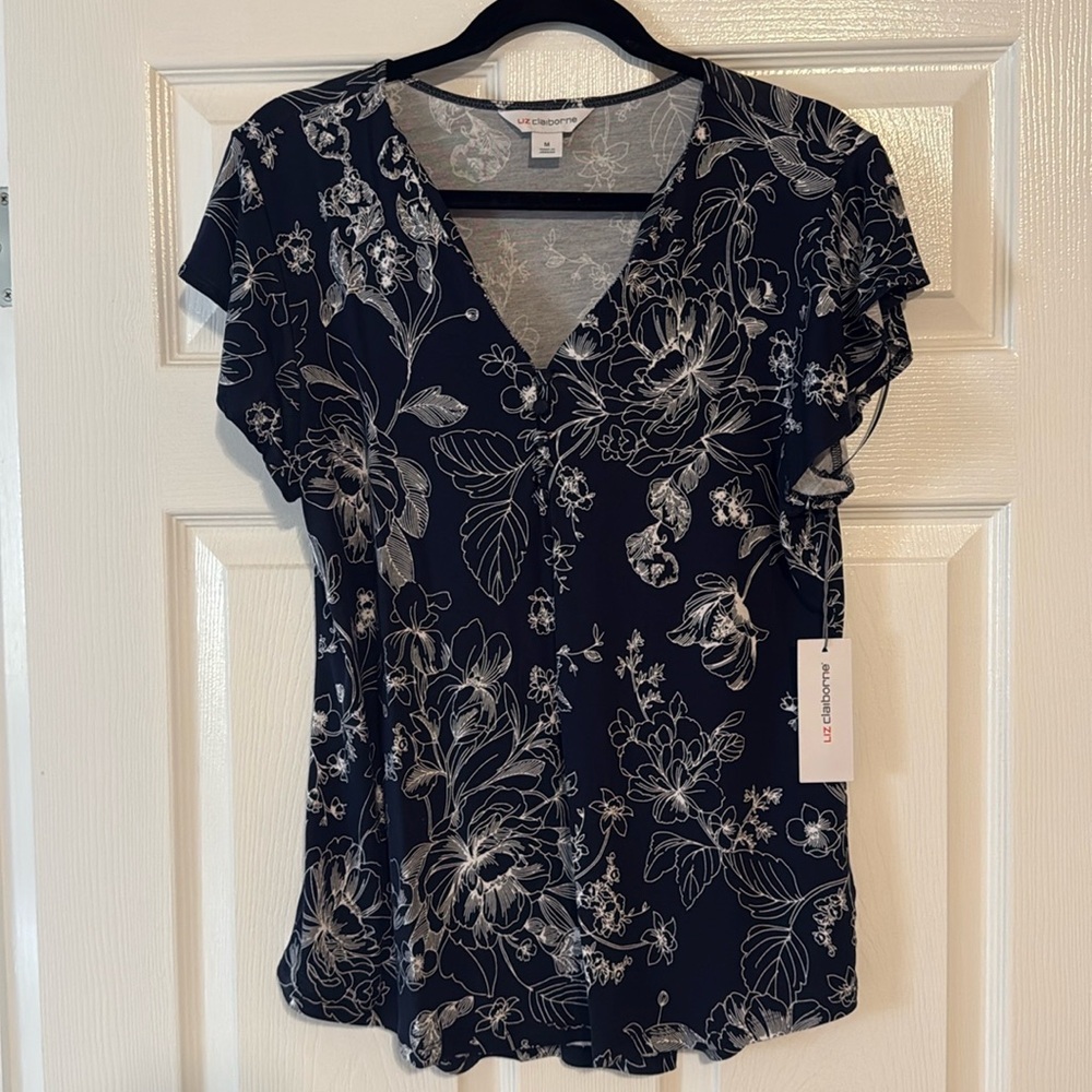 Liz Claiborne Navy Floral Blouse- Size M